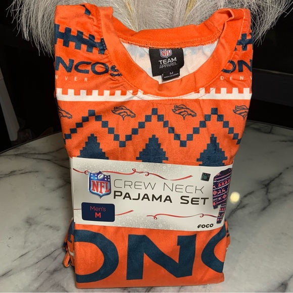 NFL Licensed Men's Orange Denver Broncos Wordmark Ugly Pajama Set Size Medium - Picture 6 of 10